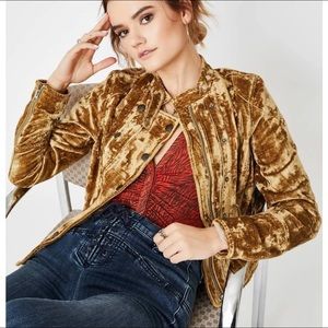 Free People Dusk Til Dawn Velvet Moto Jacket gold